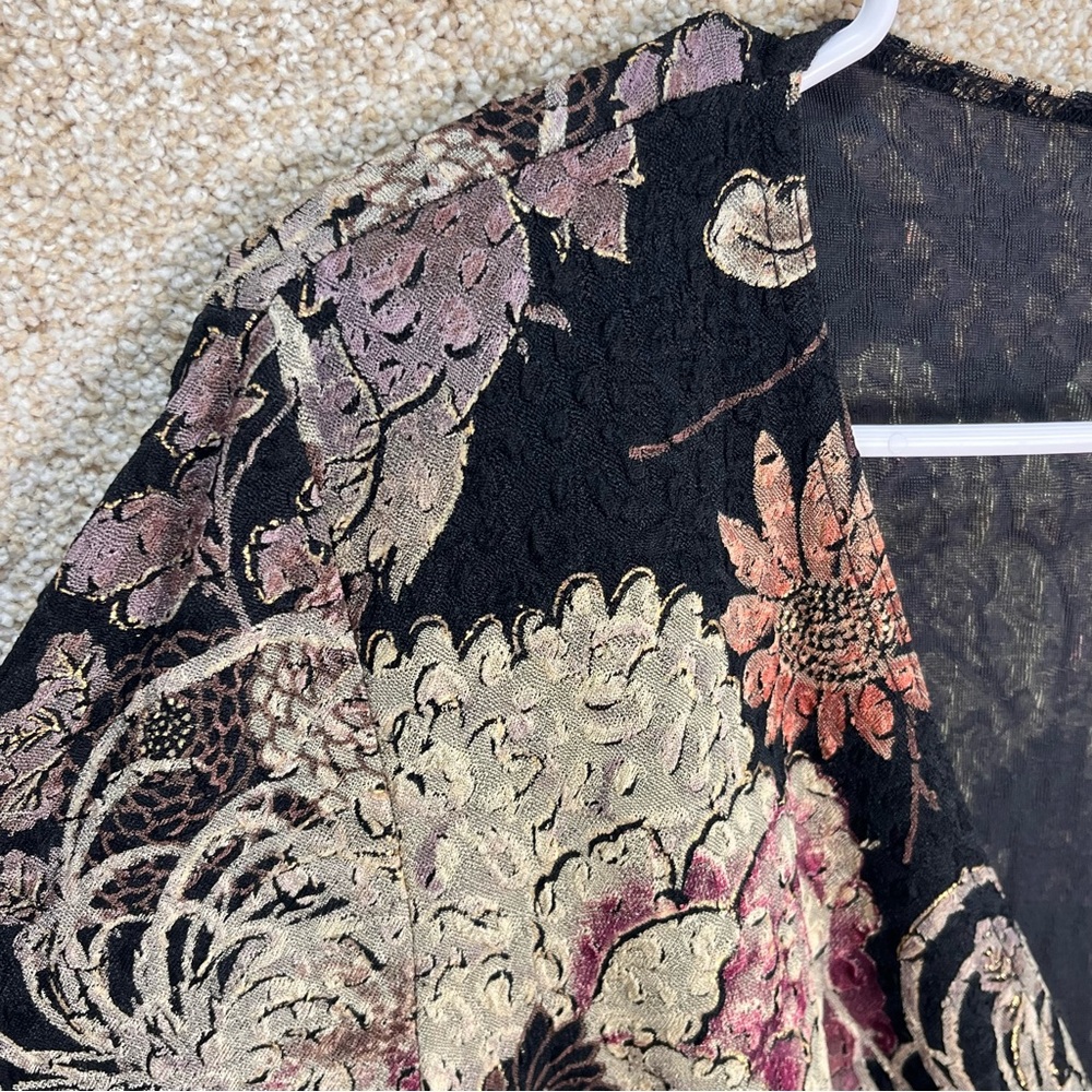 Vintage Y2K MSK Women's Black Floral top beading shoulder pads‎ ruched v neck - Picture 3 of 16